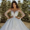 Beautiful V-Neck Women Wedding Dresses Long Sleeves A-Line Princess Bridal Gowns Gorgeous Beach Ball Vestido De Novia Customized 3