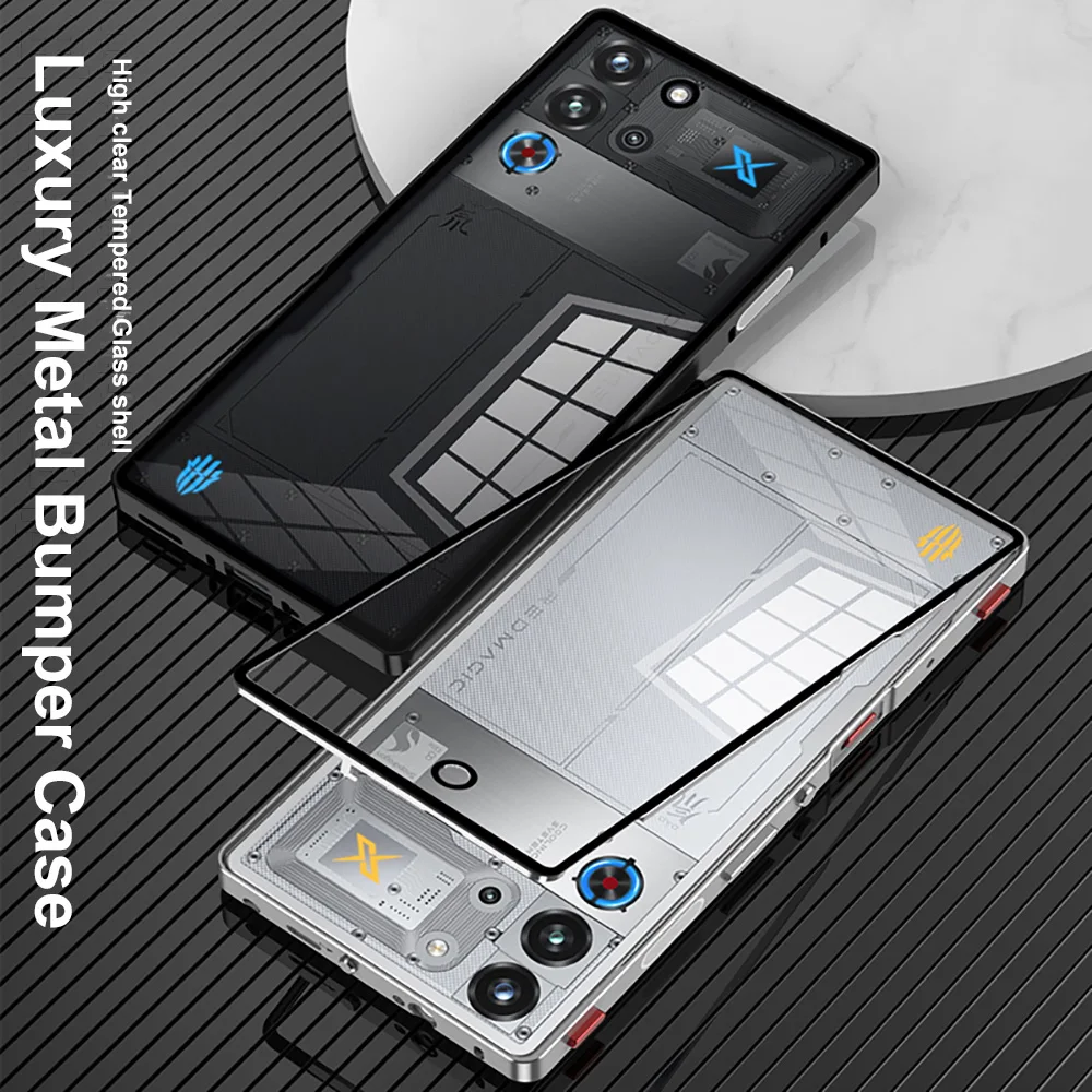 Luxury Aluminum Alloy Frame Metal Bumper Case with Clear Tempered Glass Back