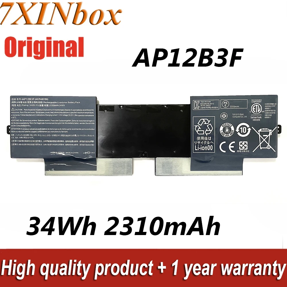 

7XINbox 14.8V 34Wh 2310mAh AP12B3F Original Laptop Battery For Acer Aspire S5 S5-391 BT.00403.022 AICP4/67/90