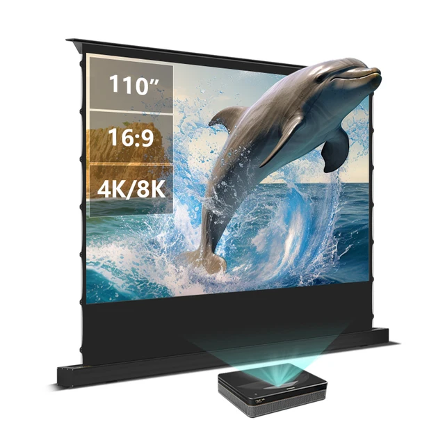 110 Inch UST Floor Rising Projector Screen 8K HD ALR Motorized Projector Screen