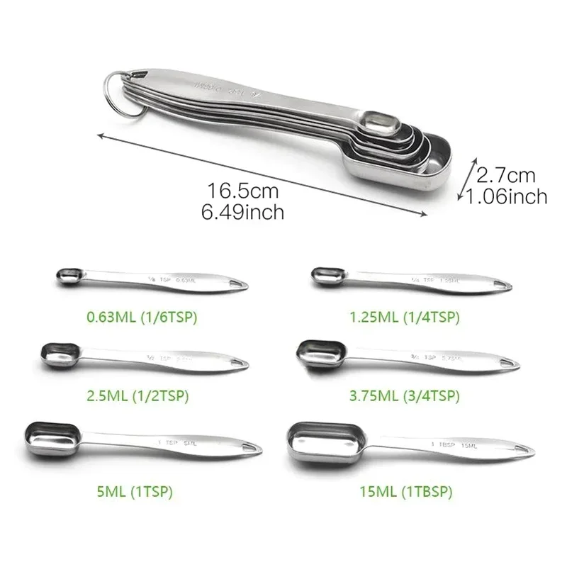 6Pcs Stainless Steel Measuring Spoon Set Coffee Sugar Tea Spice Measuring Scoop Set With Scale For Kitchen Baking Measuring Tool