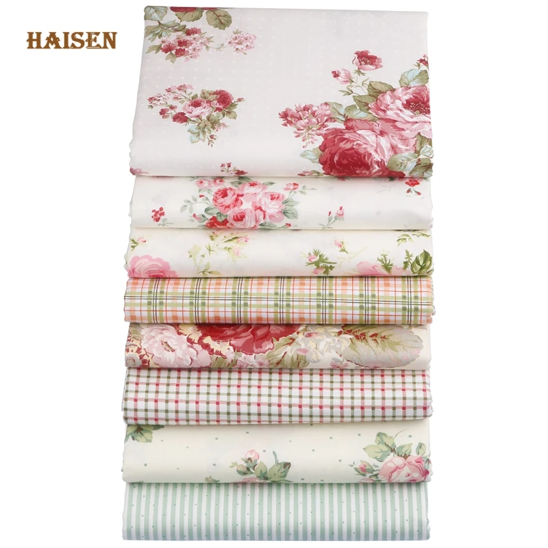 Printed Twill Cotton Fabric,DIY Sewing Quilting Patchwork Clothes Material For Baby&Child,8pcs,40x50cm,Rose Flowers Calico Set