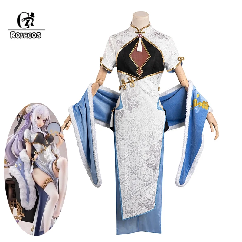 

ROLECOS Emilia Cheongsam Re Life in a Different World from Zero Graceful Beauty Emilia Women Cospaly Halloween Costume Full Set
