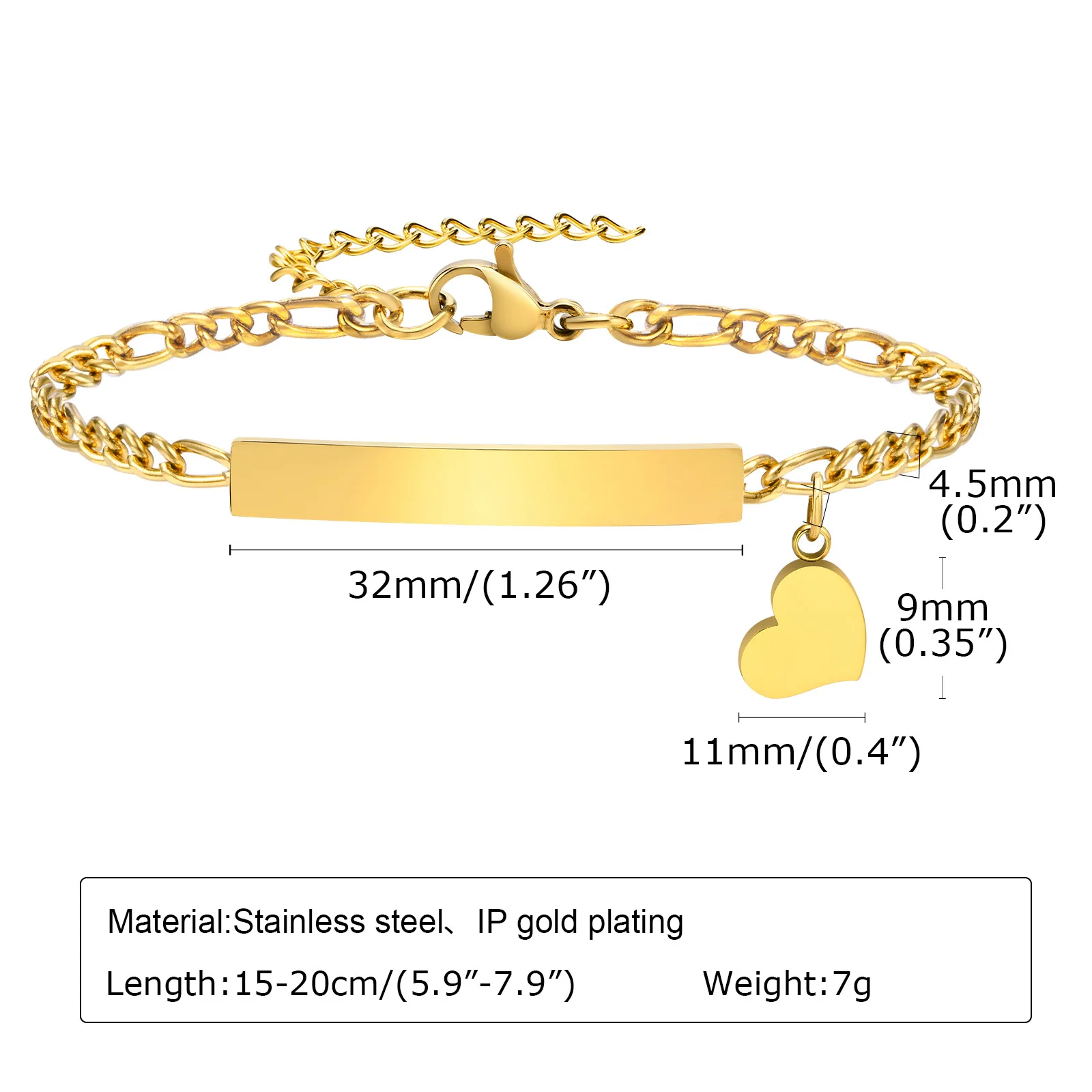 Vnox Heart Charm Bracelets for Women Men, Free Customize Couple