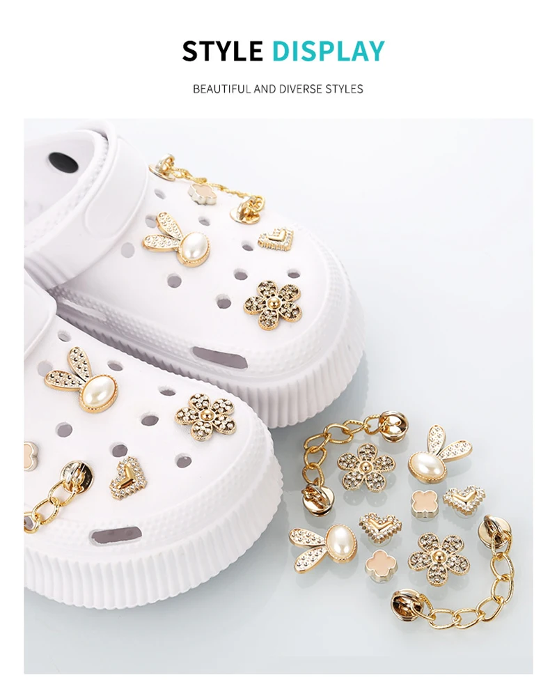 10 Stück modische Schuh-Charms-Schnallen zum Selbermachen, Strass, Blumen, Sandalen, Zubehör, Perlen, Garten, Schuhdekorationen, Sets für Frauen, Geschenke – Detail 3