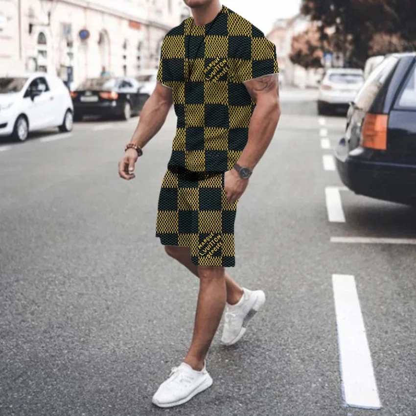 2024 Summer New Men's Crew Neck Sports T-Shirt Men's Casual Short Sleeve 3D Printed Sportswear New Striped Shorts Men's Suit 5