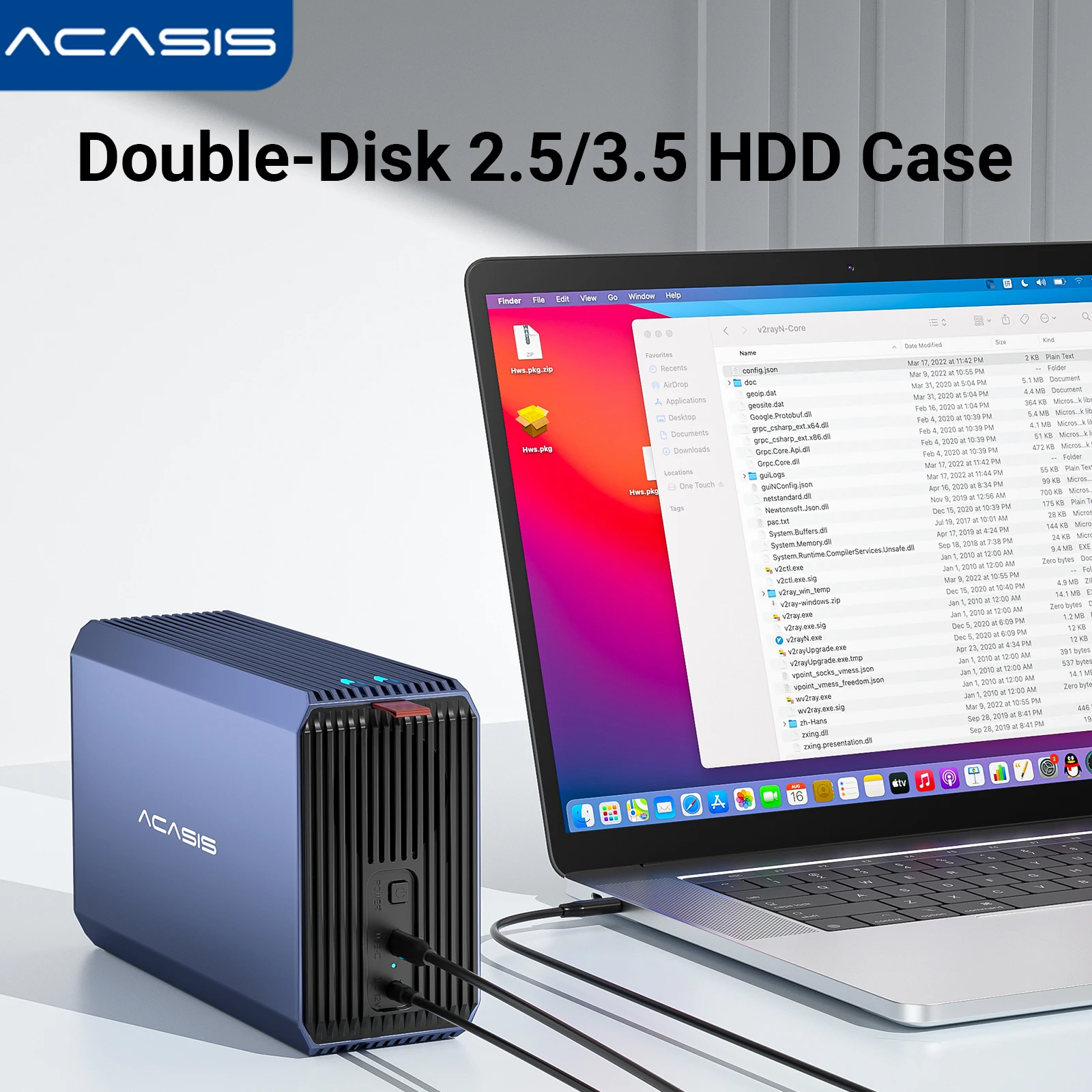 Acasis-dual Bay Gabinete de Disco Rígido Externo Array Gabinete Sata com Função Raid Caixa Usb 2.5 3.5 36 tb