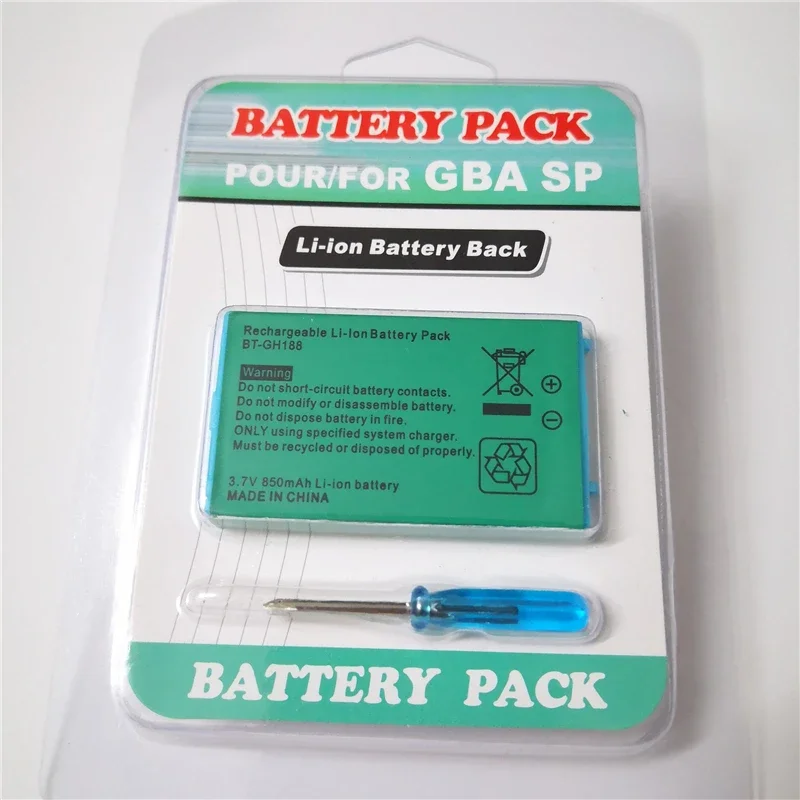 3.7V 850mAh Rechargeable Li-ion Battery Pack For Nintendo GBA SP Gameboy Advance SP Replacement Batteries with Screwdriver
