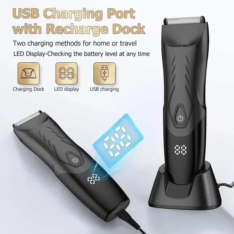 Body Hair Trimmer for Men Pubic Groin Hair Trimmer for Men with Safe Blade Cordless Ball Shaver Men W/Light & Charging Dock 4