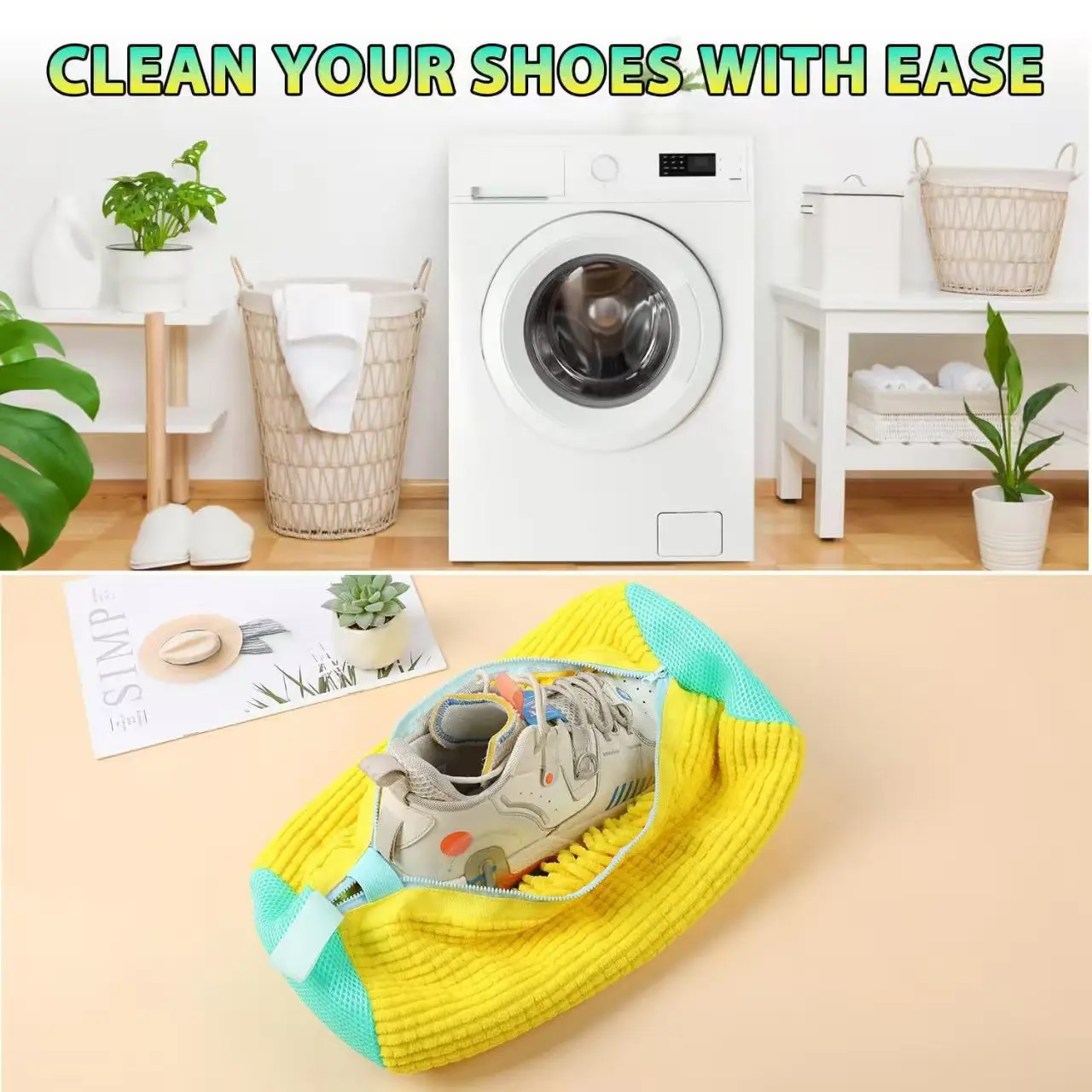 Shoe Washing Machine Bag with Soft Bristle Brush Set - Durable Laundry Bag & Liquid Shoe Cleaner Brush for All Shoes