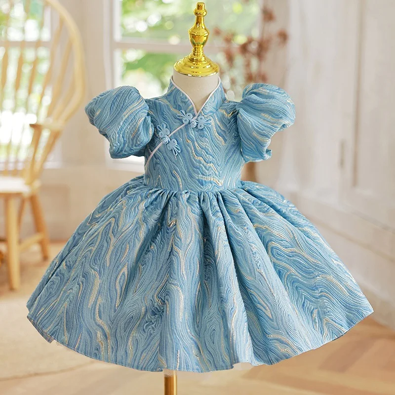 

Flower Girl Elegant Blue Dress Children Birthday Baptism Dresses For Kids Spanish Luxurious Ball Gown Girls Boutique Party Dress
