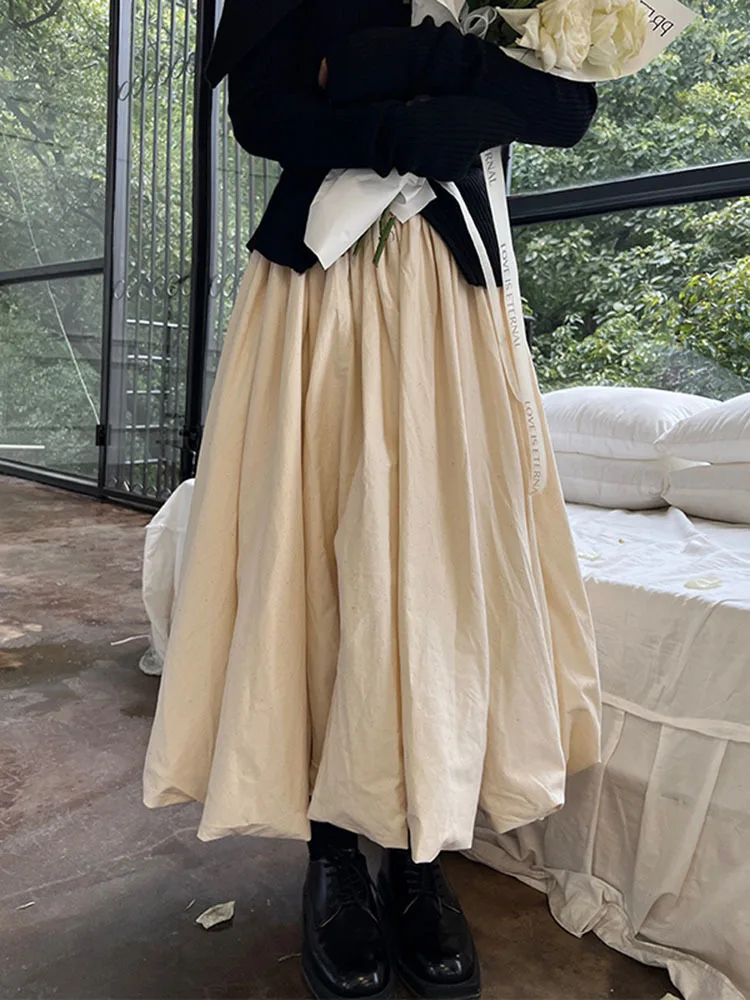 [EWQ] Vintage High Waist Slim Mid Length Versatile Cloud Half Puffy Umbrella Skirts Women's Bottom 2023 Spring Autumn 16U5762
