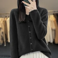 First Line 100% Merino Wool Knitted Cardigan Women's Autumn And Winter Hoodie Loose Sweater Fashionable Versatile Coat Top YC014 - Image 5