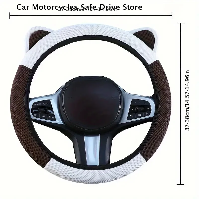 Cartoon Cat Ears Steering Wheel Cover - All-Season, Anti-Slip, Breathable & Wear-Resistant