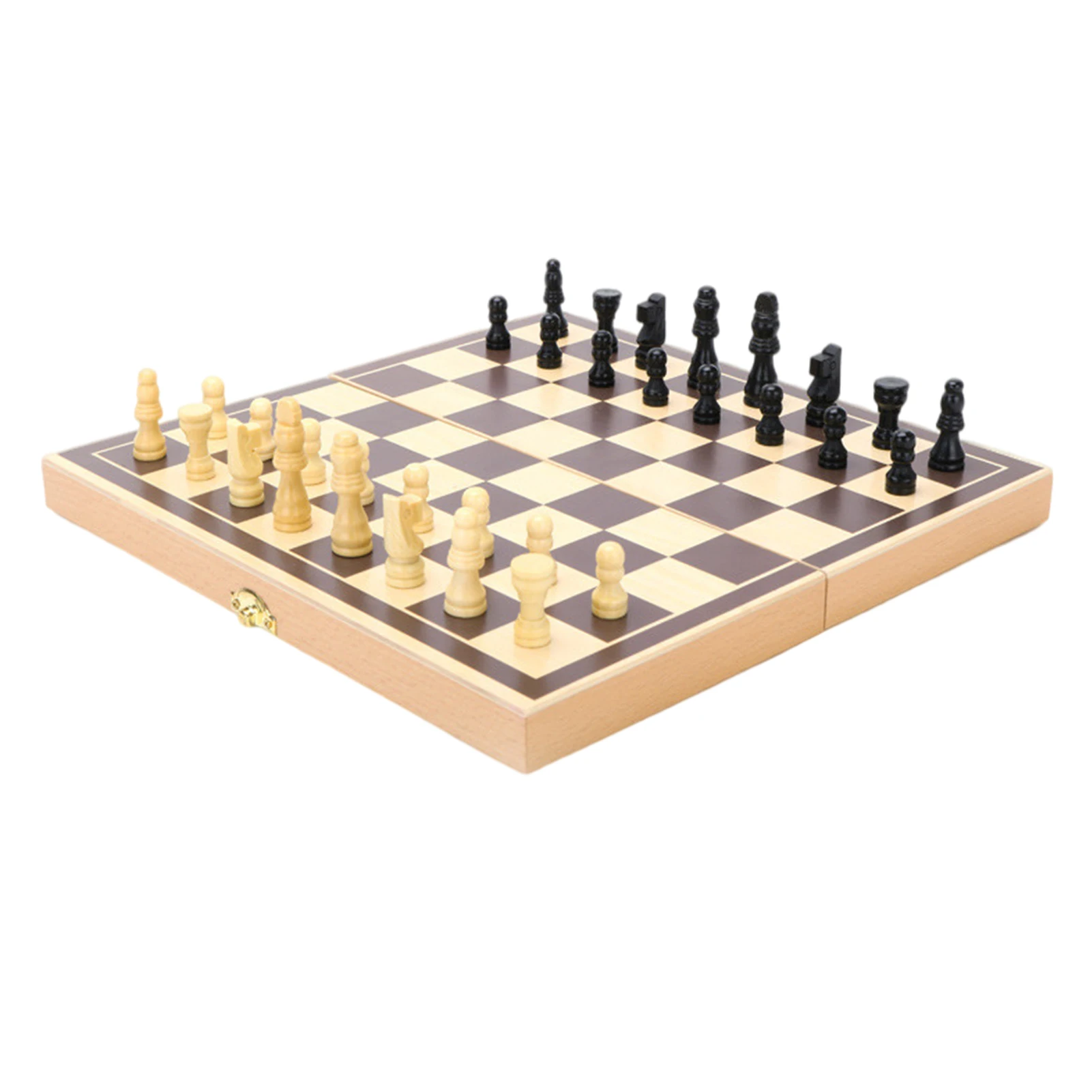 Portable Chess Wooden Sets Folding Chessboard Pieces Wood Board Toys Travel Game 