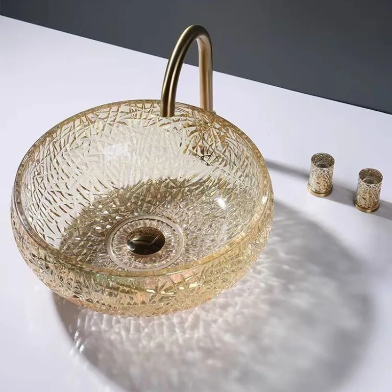 อ่างล้างหน้าทรงกลมสีสันสดใส สำหรับตกแต่งห้องน้ำในโรงแรม อ่างล้างหน้าแบบตั้งบนเคาน์เตอร์ ดีไซน์ทันสมัย เรียบง่าย อุปกรณ์ตกแต่งห้องน้ำ 1