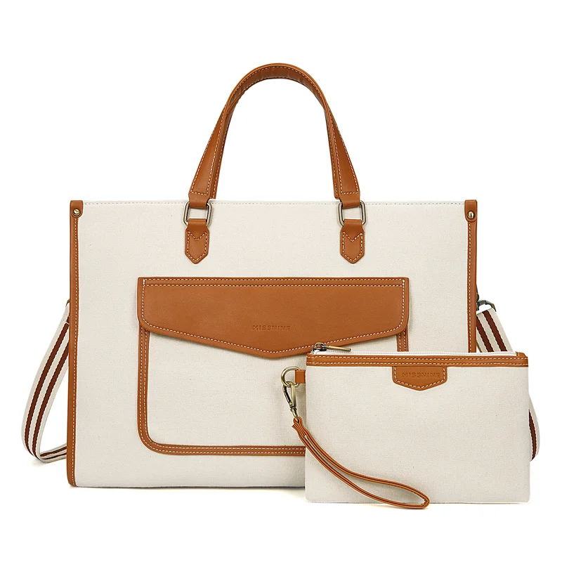 Missnine 2PC Set Women\\\'s Tote Bag 15.6 Inch Canvas Laptop Bag 1