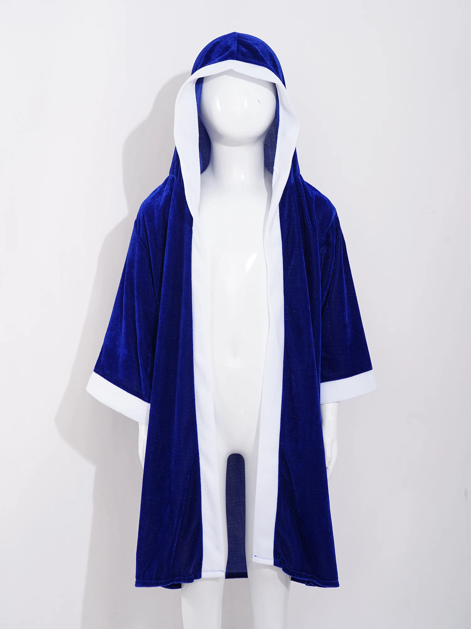Kids Boys Boxing Robe Long Sleeve Velvet Pugilism Hooded Cloak Halloween Boxer Cosplay Costume Match Stage Performance Clothing