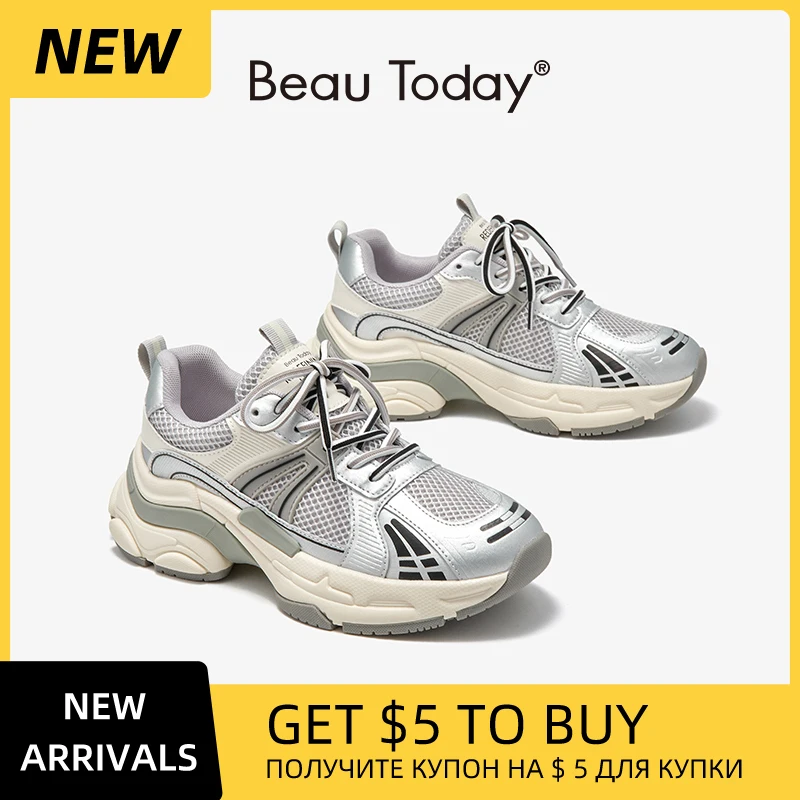 

BEAUTODAY Fashion Sneakers Women Synthetic Leather Mixed Colors Thick Sole Lace-up Breathable Ladies Sports Shoes Handmade 29313