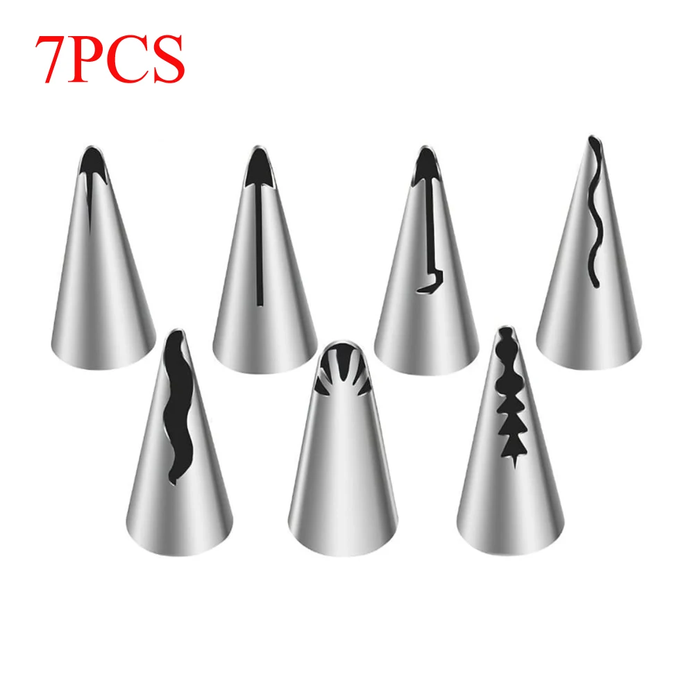 7PCS Stainless Steel Cake Nozzle Tube Head DIY Pastry Puff Skirt Icing Piping Nozzles Cake Decorating Supplies Baking Set Tools