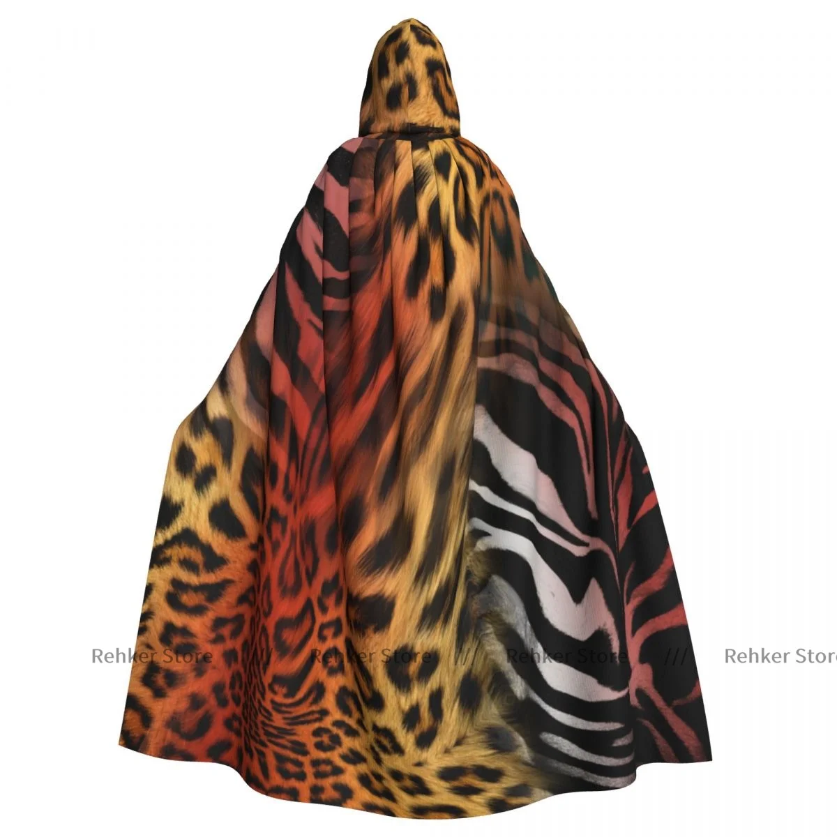 

Adult Halloween Leopard Zebra Print Cloak Cape Hooded Medieval Costume Full Length Dress Coat