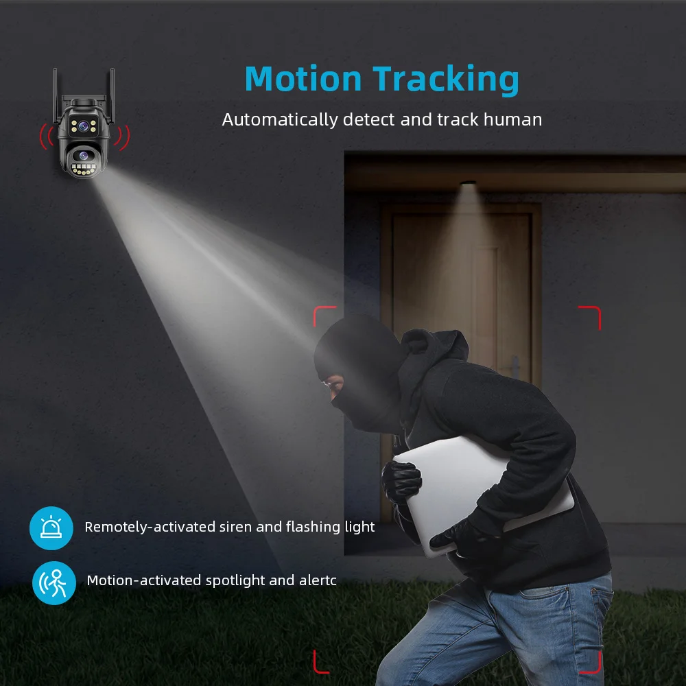 Wifi Camera Outdoor 4K 8MP HD PTZ 4MP Dual Lens Dual Screen AI Auto Tracking IP Camera CCTV Audio Video Surveillance P2P iCSee