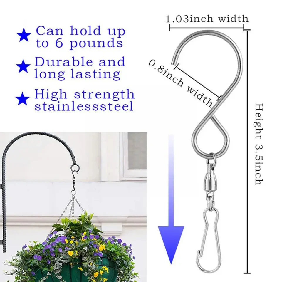 Ledoo 20 Ganci Girevoli Clip In Acciaio Inox, Rotazione 360°, Per Appendere Campanelli Eolici, Piante, Luci Solari E Bandiere - Portata 2,3 Kg