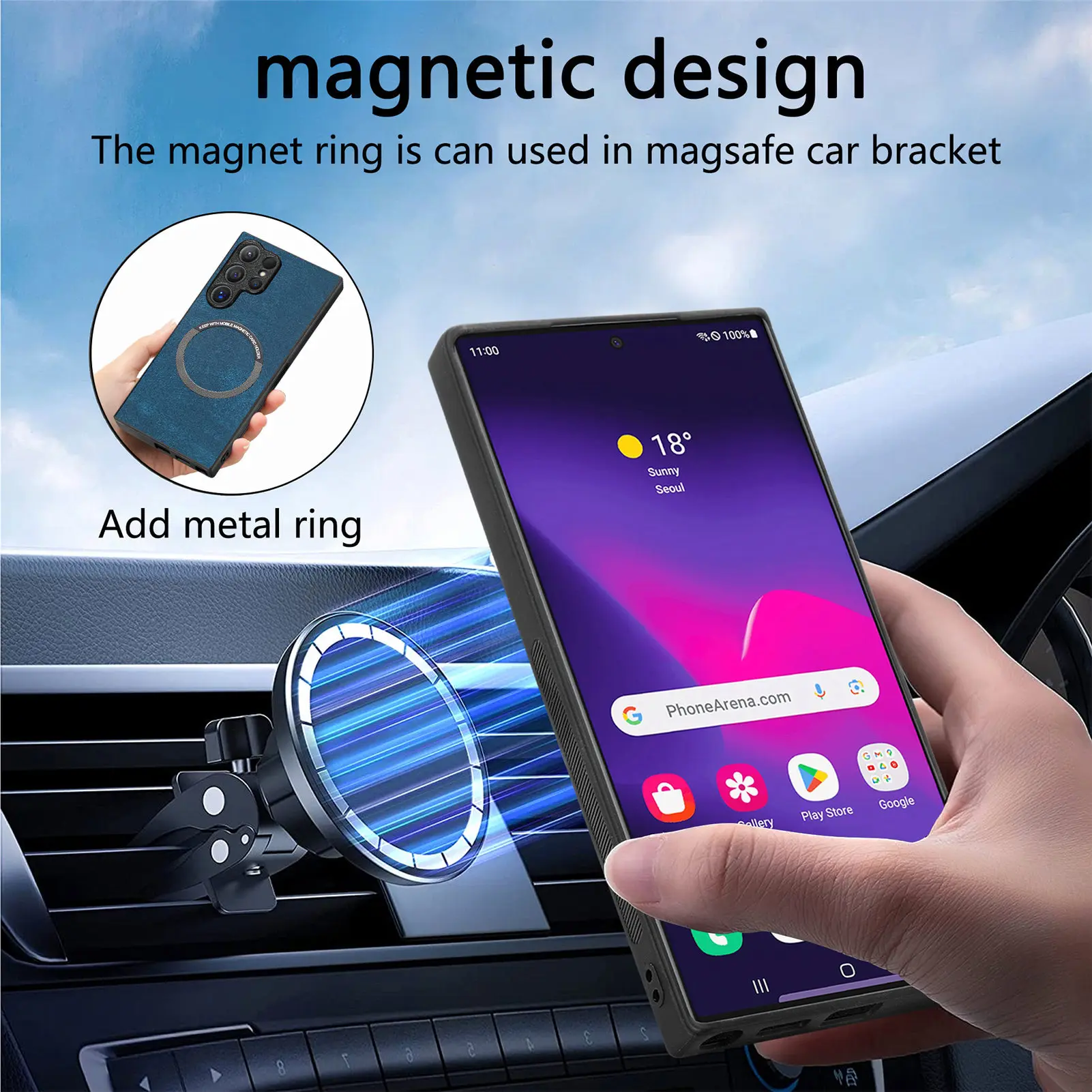 Magnetic Leather Wallet Case with Card Holder and Flip Cover