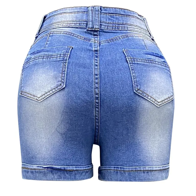 2024 New Casual High Waist Denim Shorts Pocket Zipper Tied Detail Design Above Knee Daily Women's Fashion Skinny Denim Short