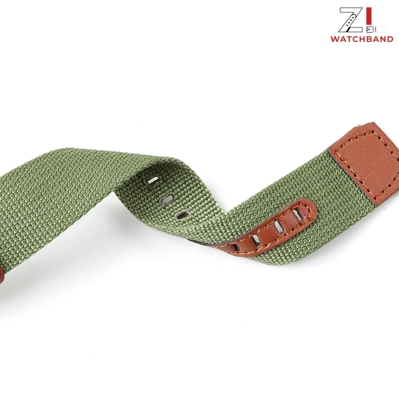Versatile Green & Grey Nylon Leather Watch Strap - 20mm/22mm - Unisex Sporty Soft Bracelet