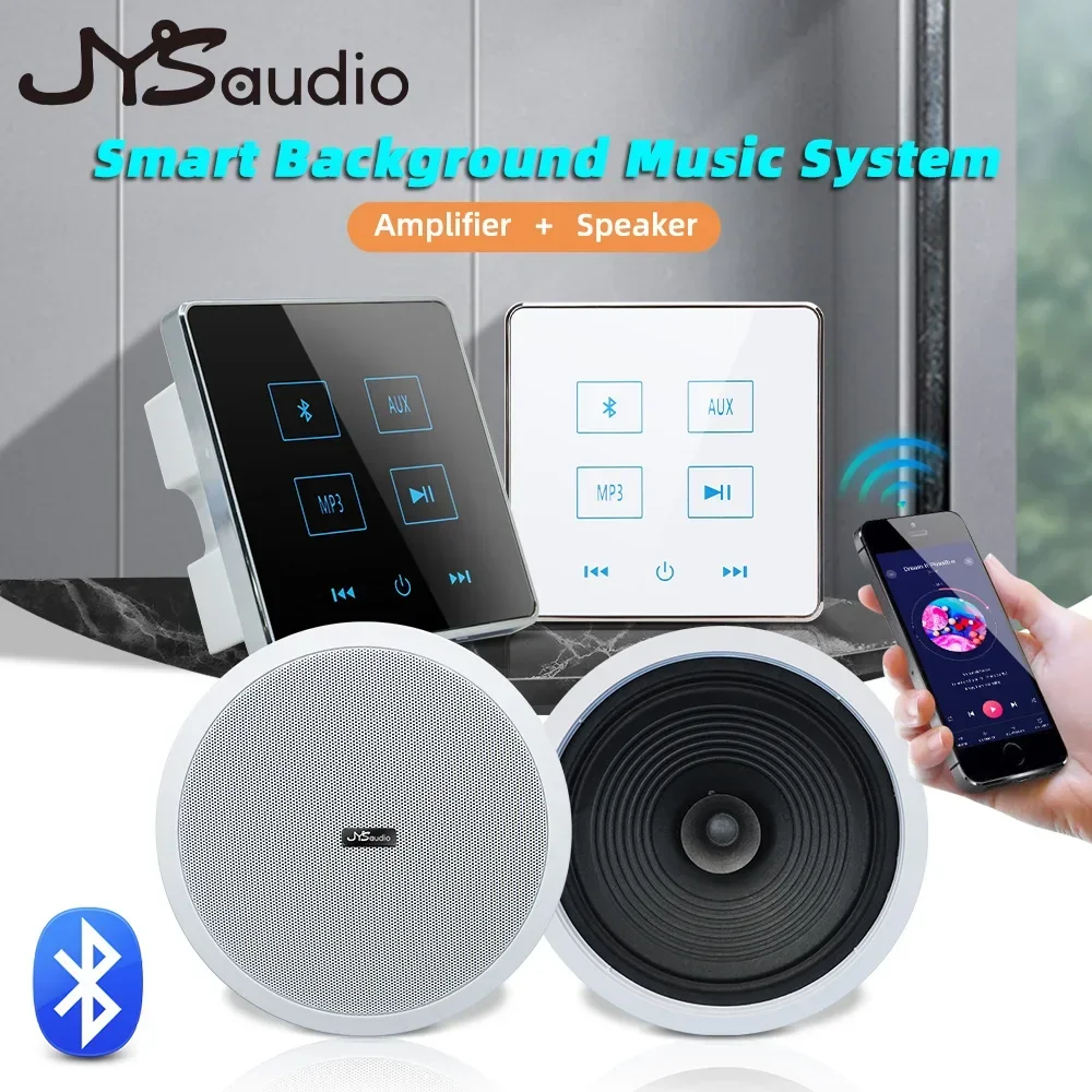 

Mini Bluetooth Wall Amplifier Smart Home Theater Sound System Music Panel with 8 inch Stereo Ceiling Speaker Audio kit for Hotel