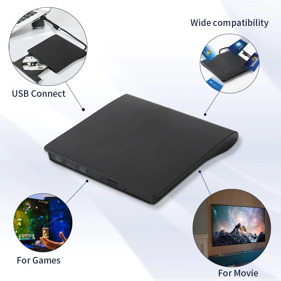 USB 3.0 Type-C External DVD Burner Optical Drive RW CD DVD-ROM Writer Reader Player Portable DVD Recorder for PC Laptop