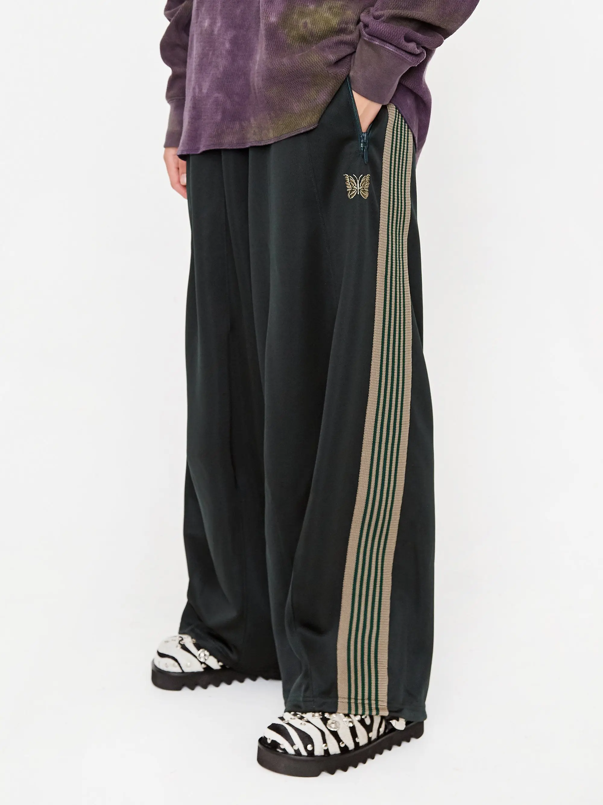 

New Taupe Needles Pants Men Women Needles Track Pants Butterfly Logo Sweatpants AWGE Sport Trousers