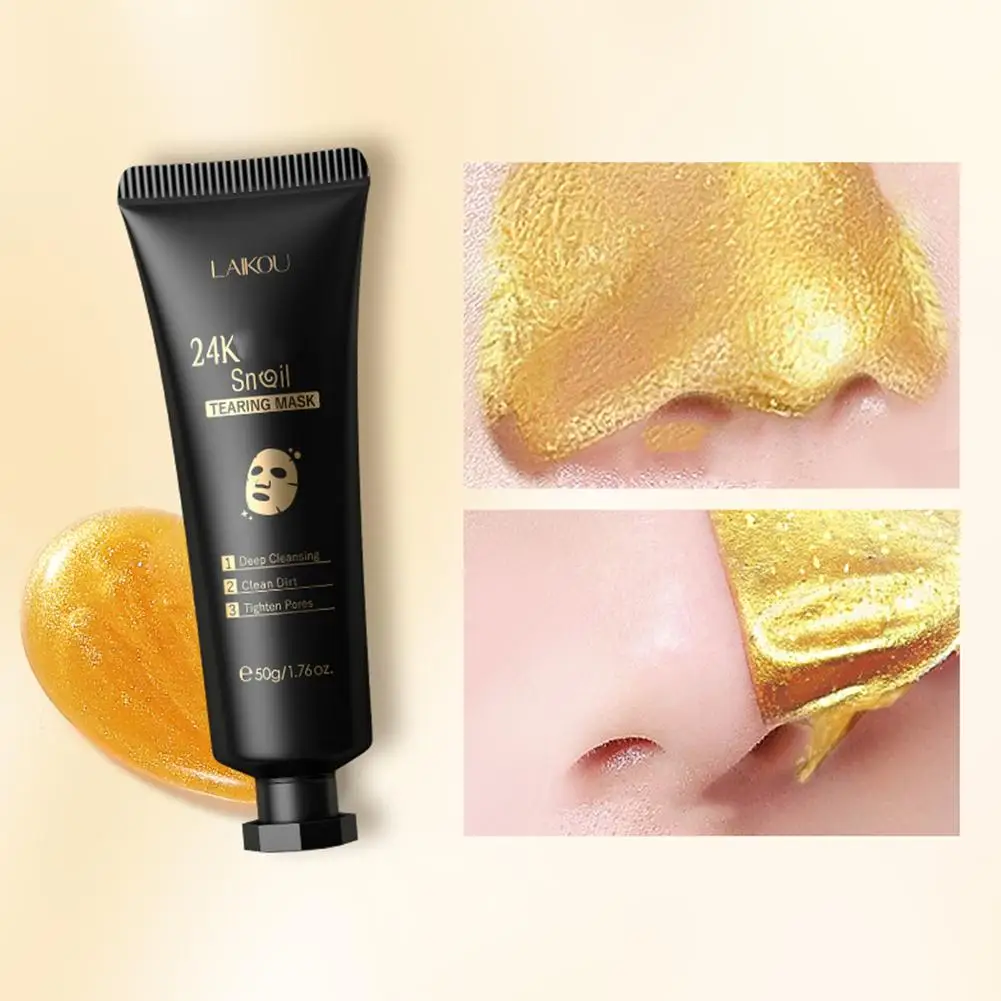 LAIKOU 24K Gold Peeling Face Mask Firming Brightening Skin Off Blackhead Care Removal Facial Tear Products Mask S0Z2