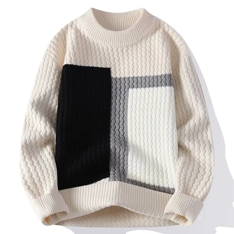 Fashion O-Neck Spliced Loose Korean Sweaters Men\'s Clothing 2023 Autumn Winter Oversized Knitted Casual Pullovers All-match Tops