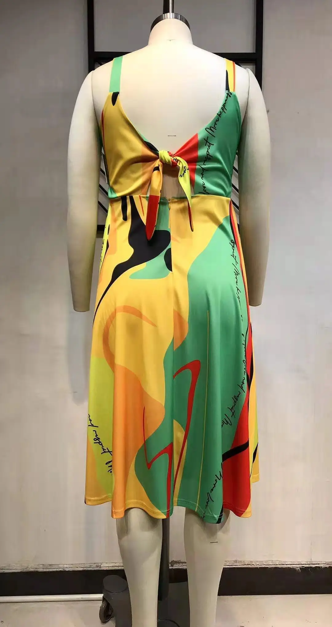 SOMO Fashion Printed Plus Size Women Dreeses V Neck Sexy Back Bandage Sleeveless Summer Party Dress 2023 Wholesale Dropshipping