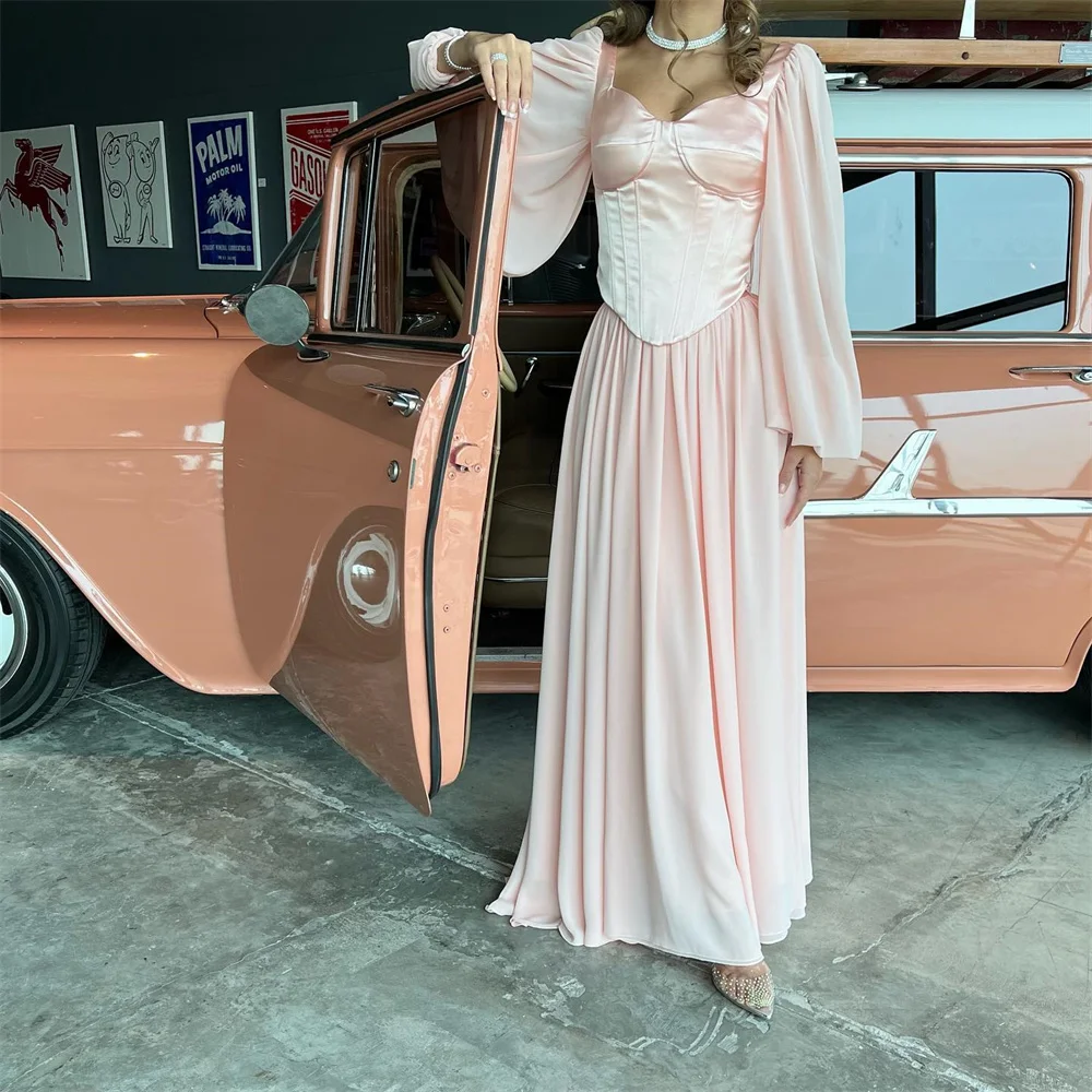 

Simple Full Sleeves Prom Gown Sweetheart Backless Lace-up Modern Homecoming Dresses Elegant Party Dress فساتين للحفلات الراقصة