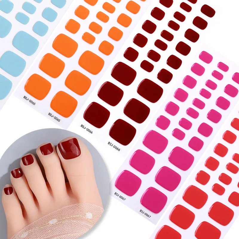 26 Tipps Blume Französische Zehennagel Wraps Volle Abdeckung Halb ausgehärtete Nägel Aufkleber Nail Art Gel Polish Maniküre DIY Fuß Nägel Deco Frauen – Detail 4