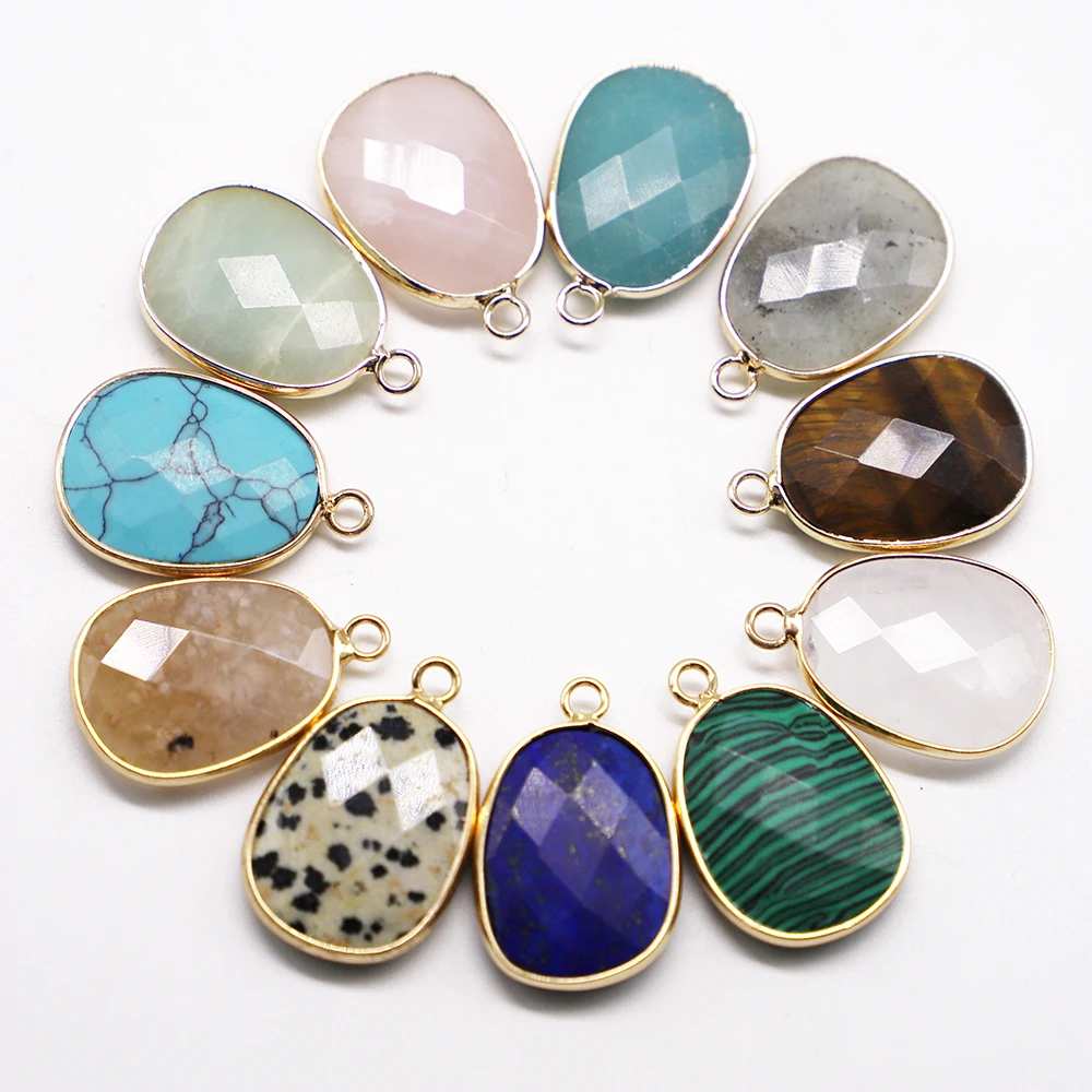 

23*17MM Natural Stone Charms Connector Samazon Roses Quartz Lazurite Pendants Single Hole for DIY Jewelry Necklace Making 10PCS