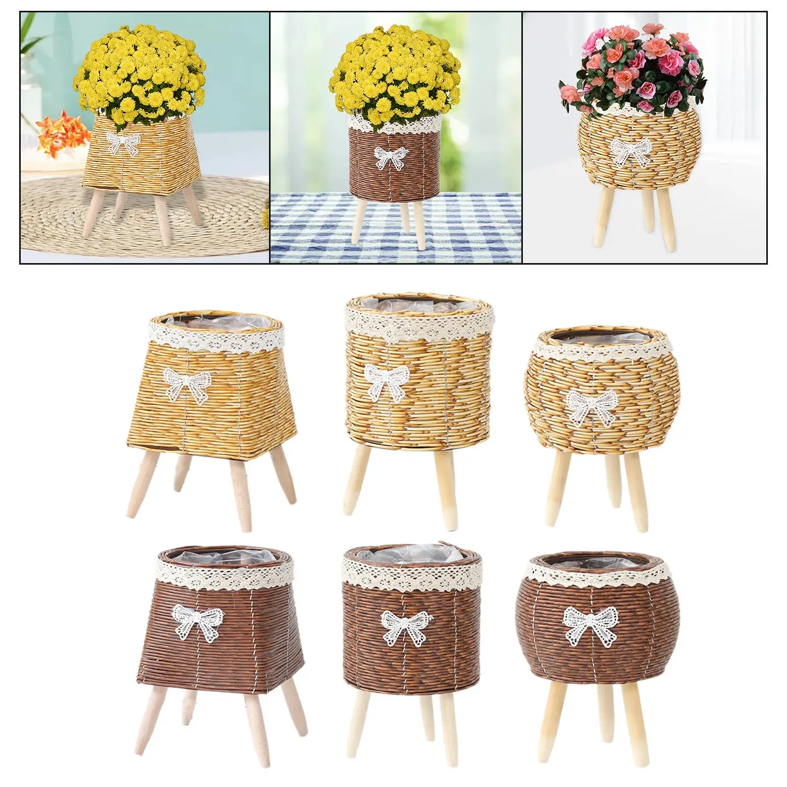 Woven Basket for Plant with Legs Creative for Farmhouse Bedroom Drawing Room