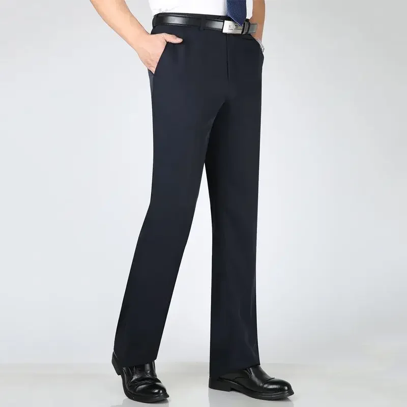 Pantalones de verano ajustados y fluidos con cinturón para hombre, pantalones de traje de cintura alta para hombre, pantalones de vestir sociales con pliegues y drapeados para negocios de lujo