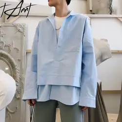 Tannt Women Shirt Asymmetry Fake Two Long Sleeves Black White Blue Blouse Tops Irregular Cotton Casual Shirts Women 2023 New Top