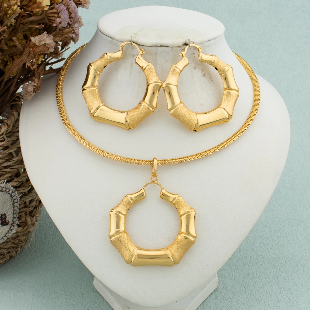 

Dubai Jewelry Set Women Copper 18K Gold Plated Necklace Earrings Nigeria African New Fashion Banquet Wedding Party Jewelry Gift