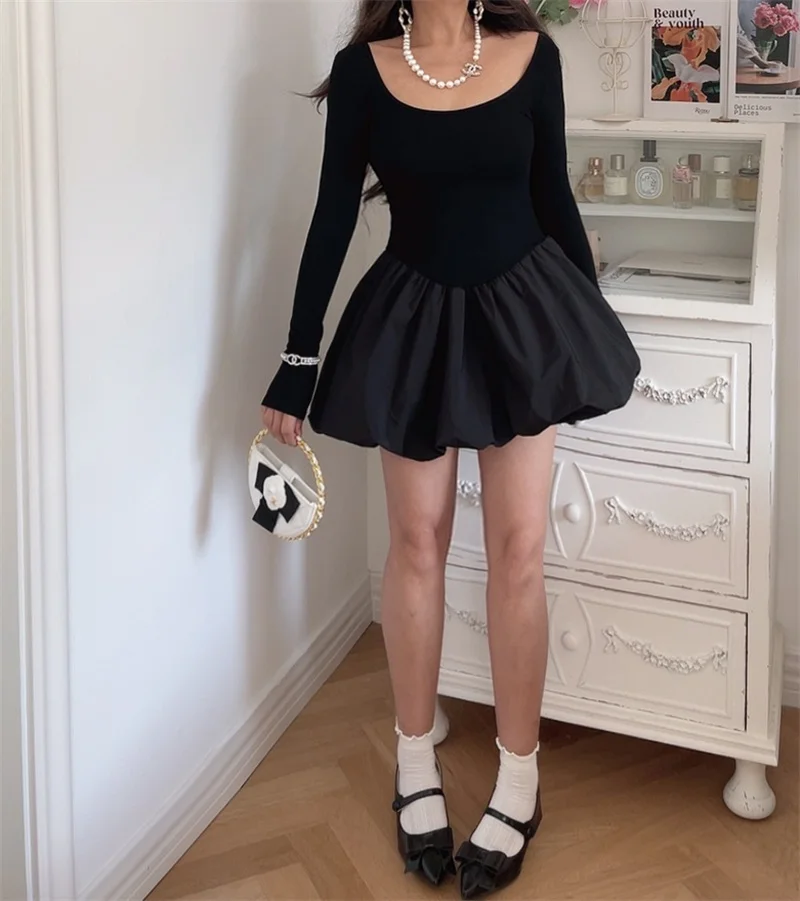 Women Solid Mini Dresses for Women Spicy Girl Party Long Sleeve A-line Classic Bottoming Elastic Autumn Female Clothing New