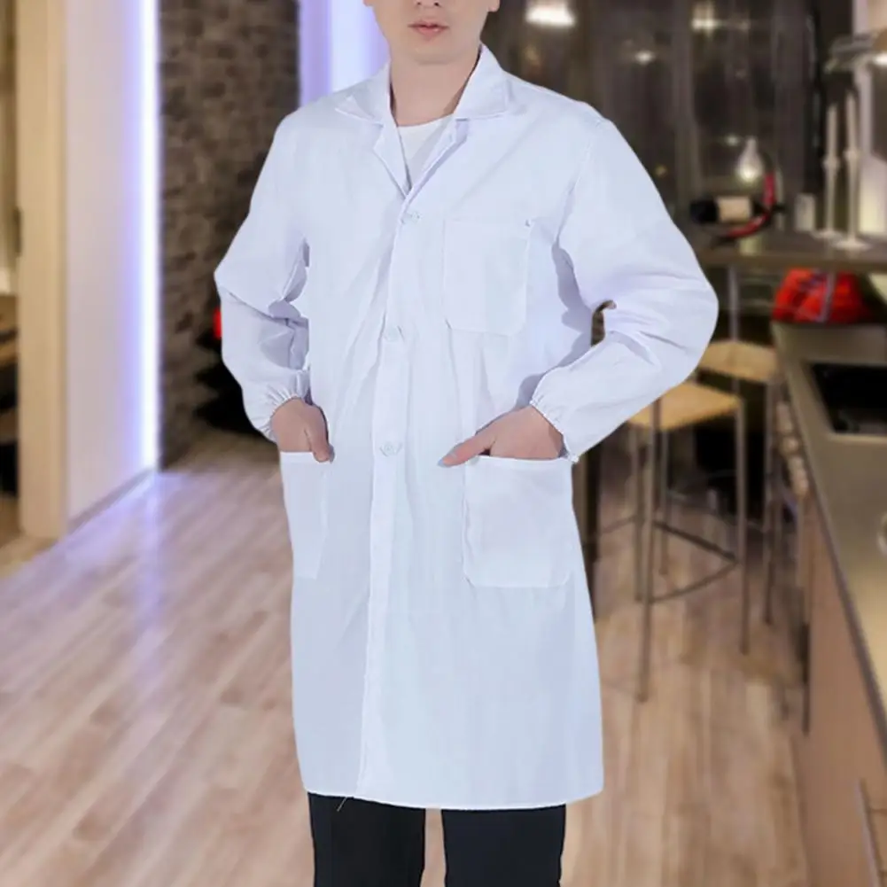 Professional White Coat Unisex Professional Lapel White Coat with Buttons Placket Pockets for Students Laboratory Food Factory