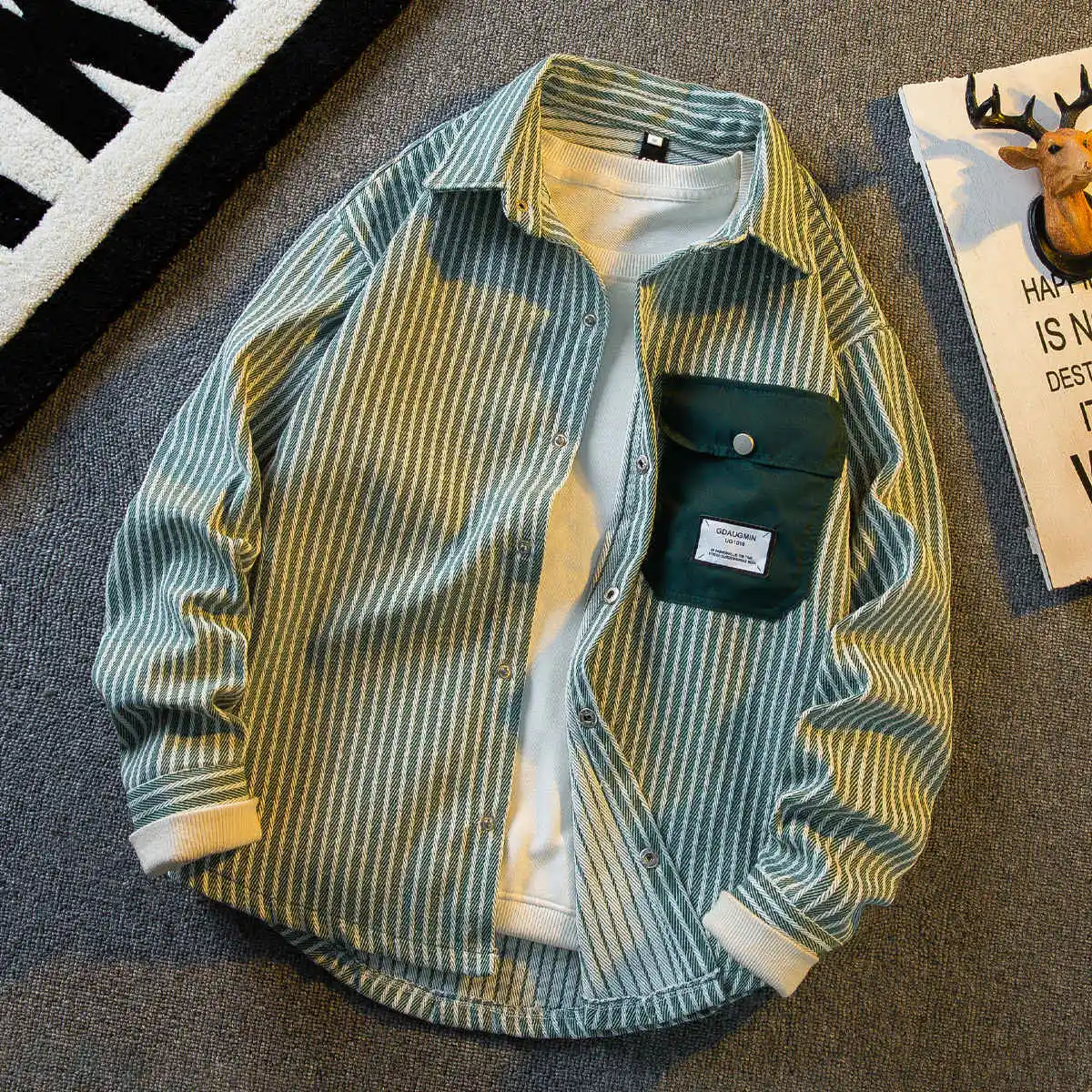 

Модная мужская Весенняя дизайнерская красивая рубашка в чувственную полоску с оборками Мужская рубашка с длинным рукавом 2024 модная мужская повседневная рубашка куртка