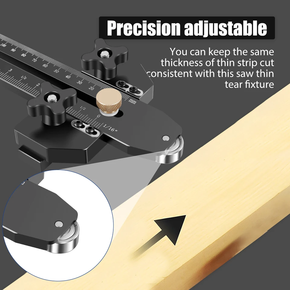 M-T Thin Rip Jig For Table Saw - Adjustable Guide For Cutting Repetitive Thin Strips, Fits 3/4" X 3/8" Slots