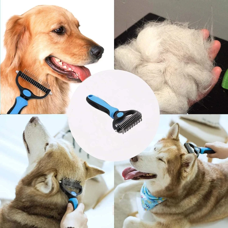 2022 개를위한 새로운 머리 제거 빗 고양이 Detangler 모피 트리밍 Dematting 브러시 매트 긴 머리 곱슬 애완 동물을위한 도구를 손질