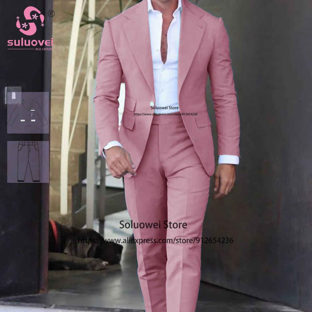 (Customized Size Color) Fashion American Casual Suits For Men Wedding 2 Piece Pants Set Formal Groom Dinner Tuxedo Costume Homme