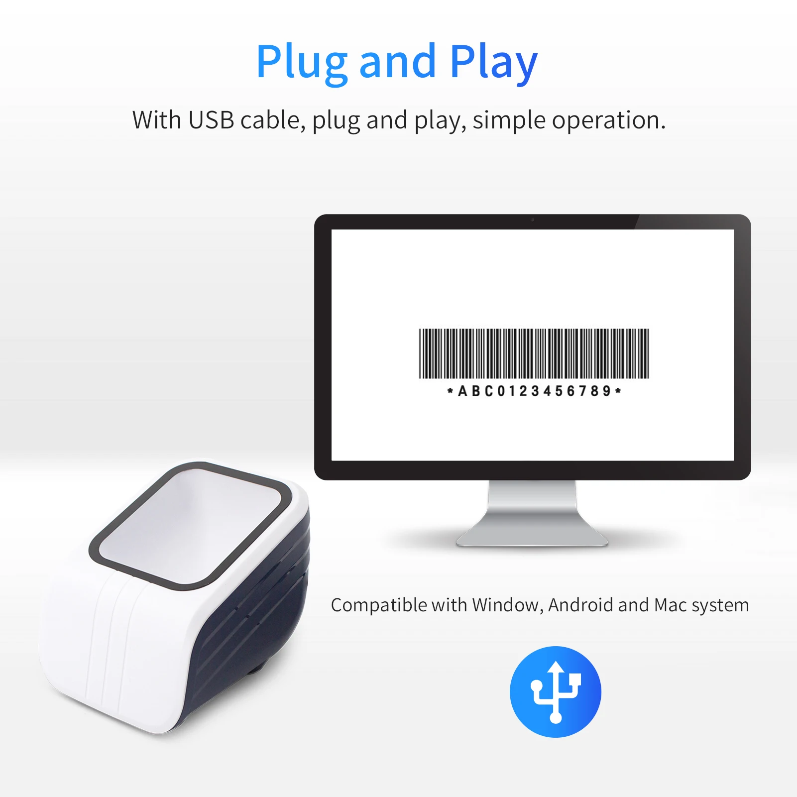 【Sale】1D 2D QR Barcode Scanner Platform with Voice Announcement Prompt USB Wired Bar Code Reader Hands-free CMOS Image Sensor